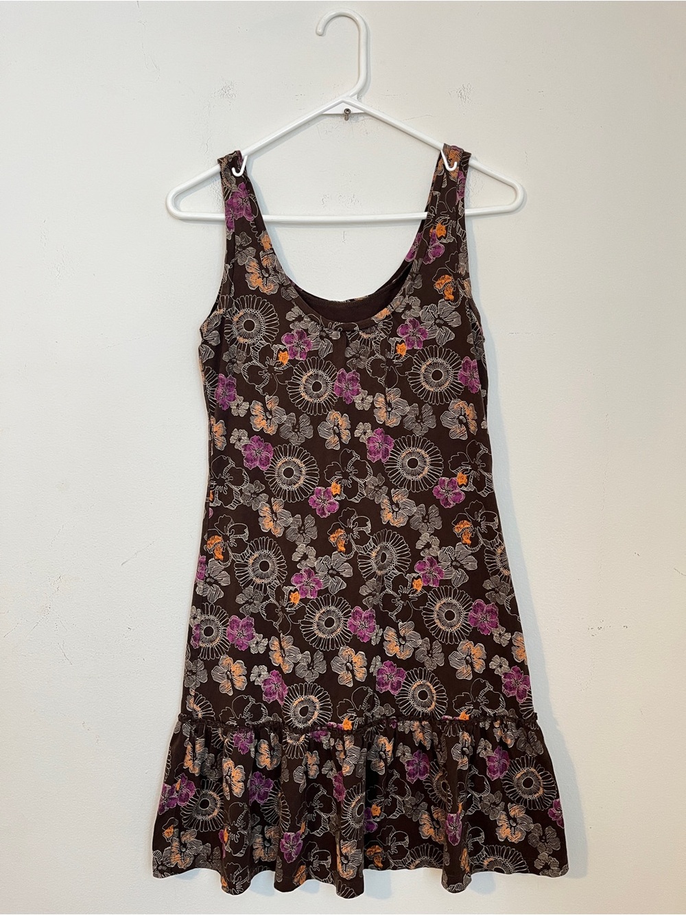 Arizona Jean Company Brown Floral Ruffle-Hem Mini Dress size M 100% Cotton